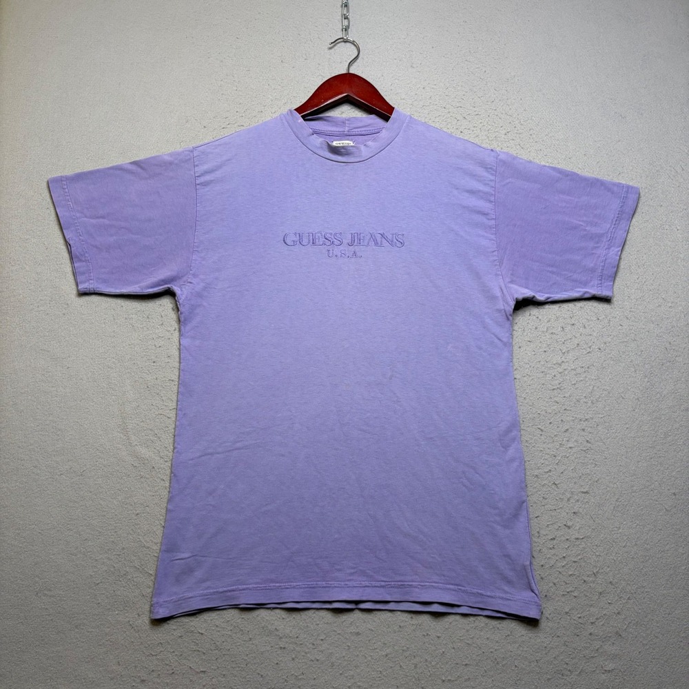 Guess Jeans T-Shirt Mens Large Purple Vintage 90s USA Embroidered Logo Tee